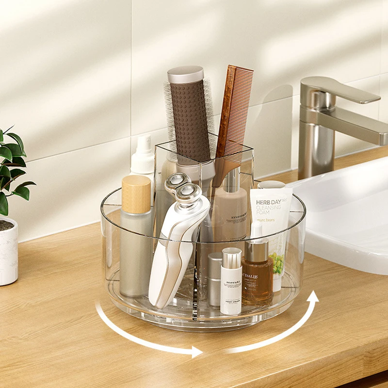 

360 Degree Rotating Cosmetic Storage Box Makeup Organizer Desktop High Capacity Storage Box Pen Holder Transparent Plastic Rack
