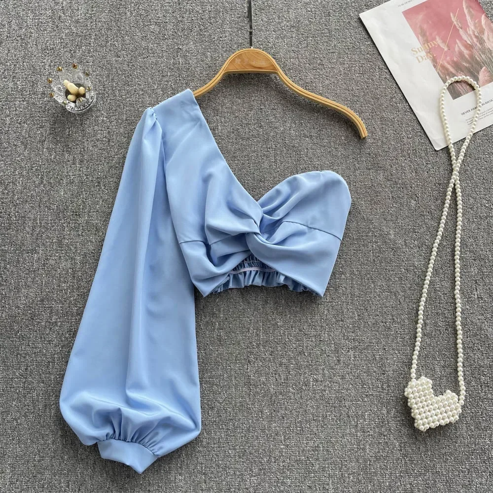 2024 Женская Сексуальная Блузка С Асимметричным Вырезом Облегающие Пляжные Топы