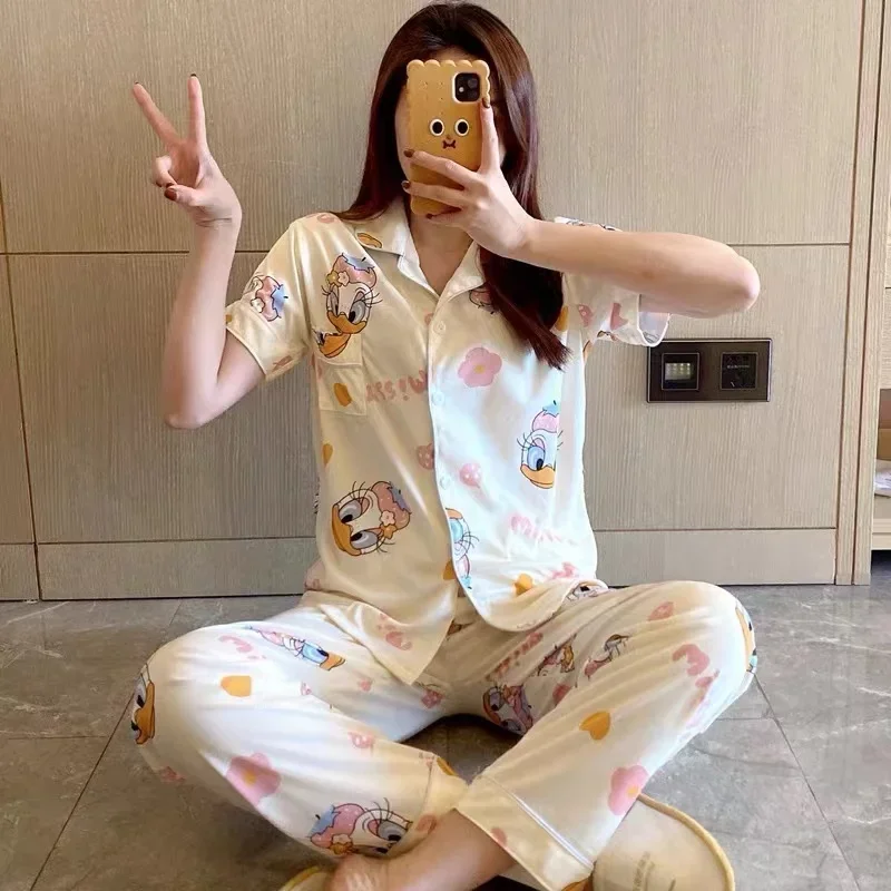 Осенняя Новинка хлопковые брюки с коротким рукавом и Микки Маусом Disney комплект