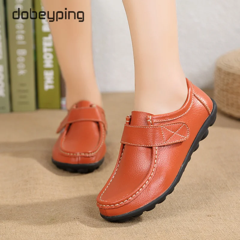 Winter Cotton Women's Loafers Genuine Leather Woman Casual Shoe Moccasins Female Flats Soft Warm Plush Ladies Shoes Size 35-43