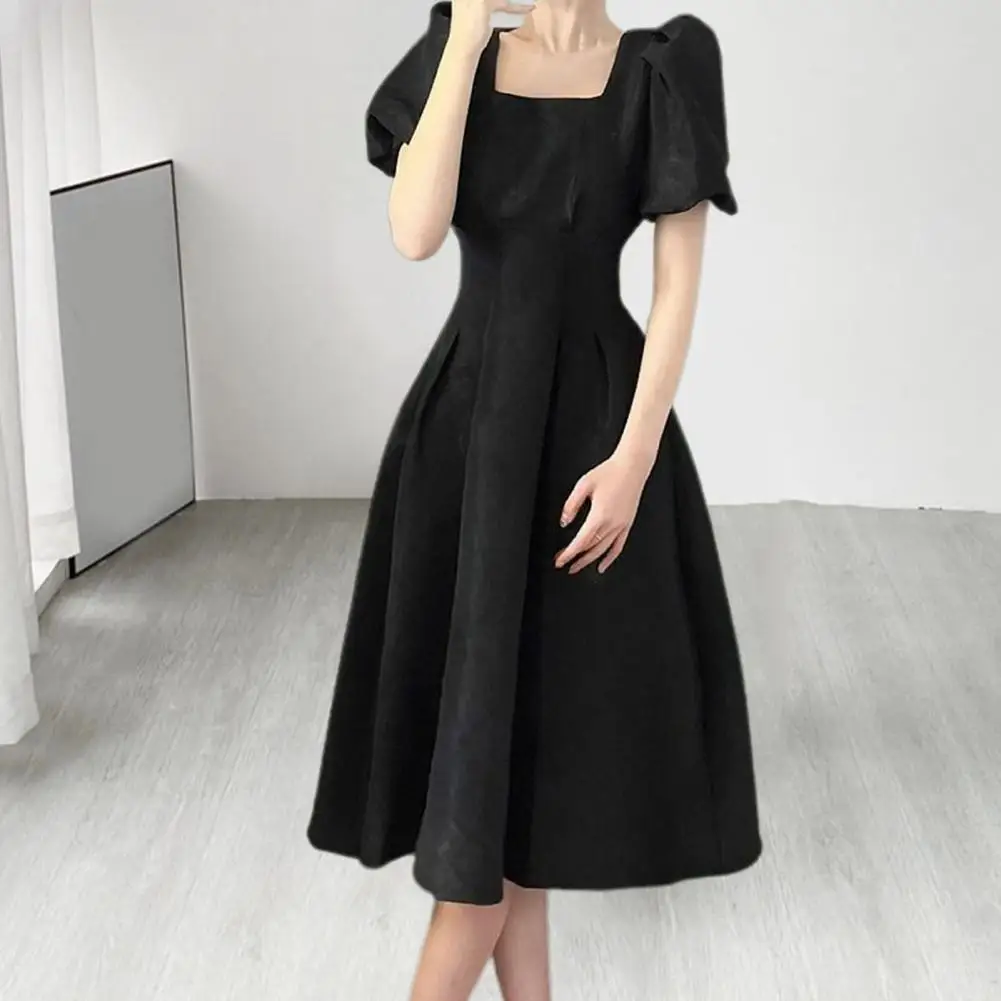 Fashion Women Long Dress Slim Waist Large Hem Swing Summer Ladies Long Dress  Breathable Women Midi Dress Dating Wear