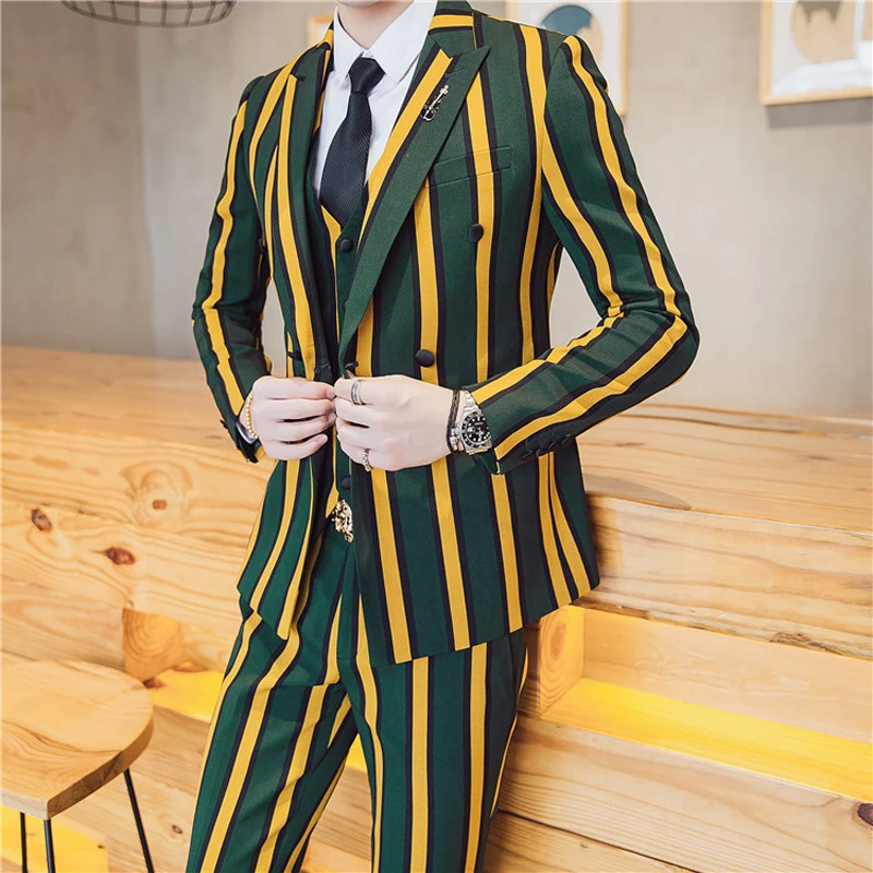 

Один Деловой брючный вариант + облегающий пиджак в полоску + утепленный мужской костюм-тройка в Корейском стиле 2022