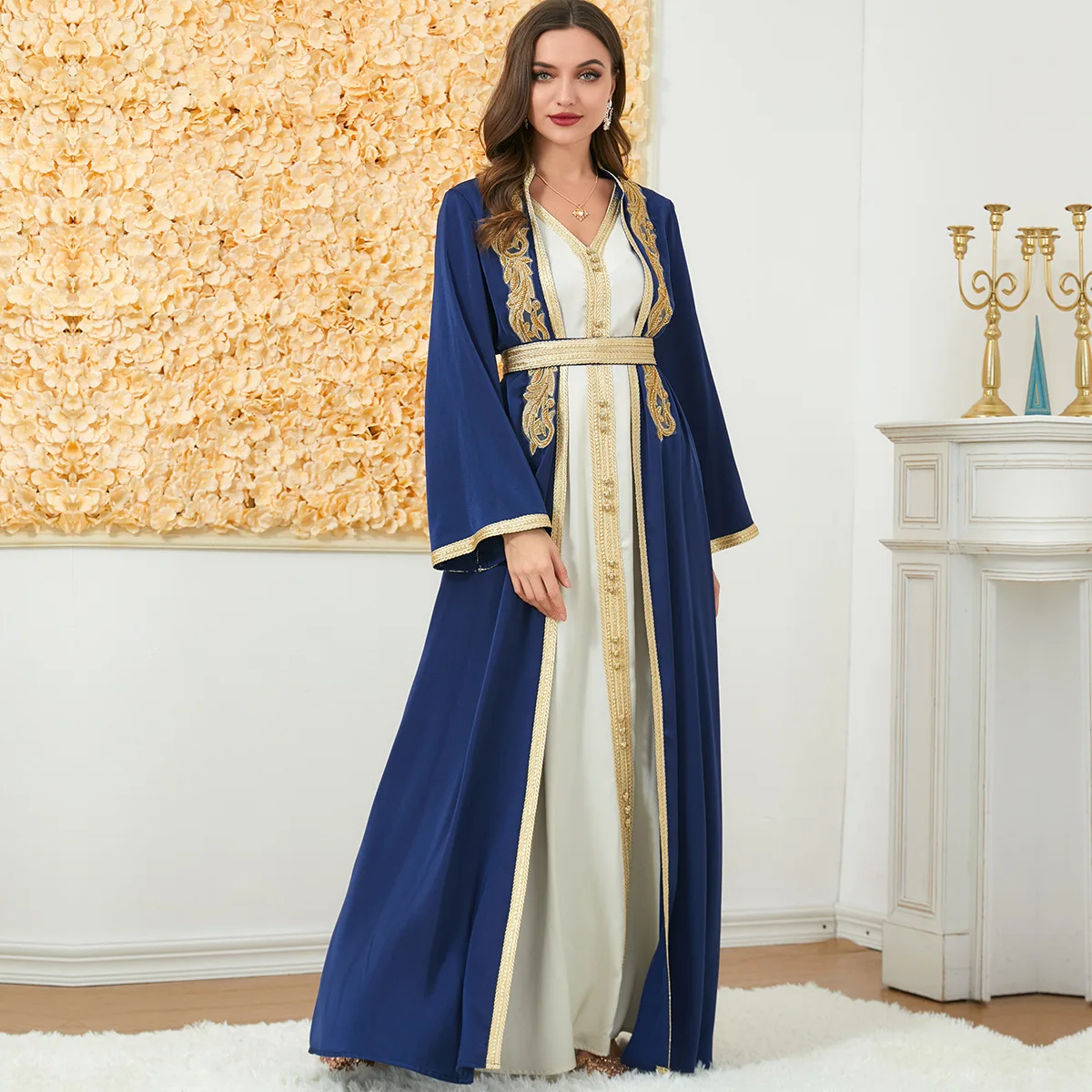 Muslim Sets Muslim Dress's New Autumn Winter Women's Dress Wears 2pcs Long Skirt Sleeve Dress Party Dresses Abaya Robe Abayat