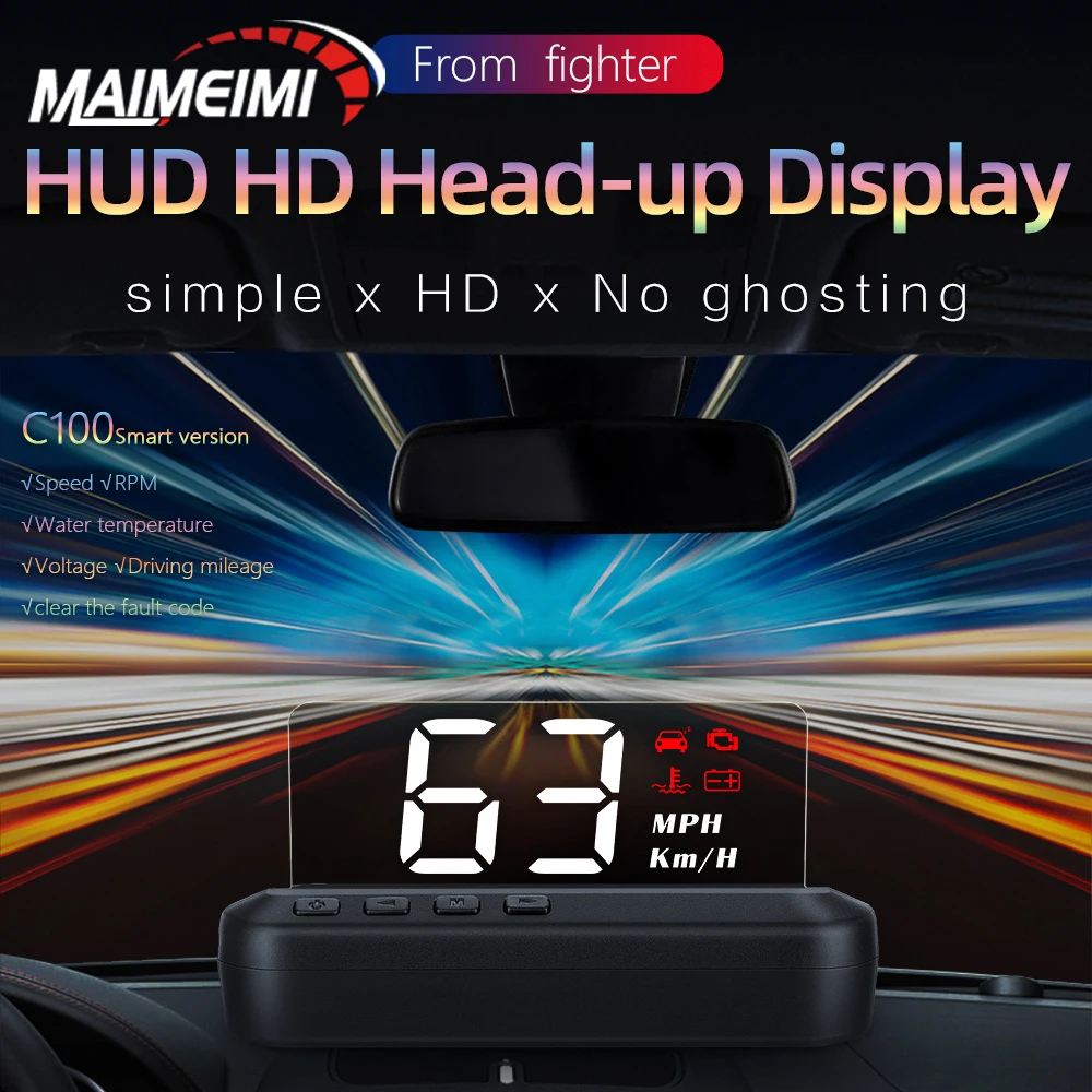 

Проекционный Дисплей C100 OBD2 HUD На Лобовое Стекло Автомобиля С Функцией Спидометра, Отображением Пробега И Температуры