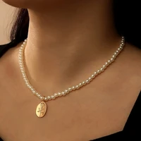 french vintage retro pearl choker necklace gold color metal rose sheets pendant fashion double layer chain pearl women jewelry