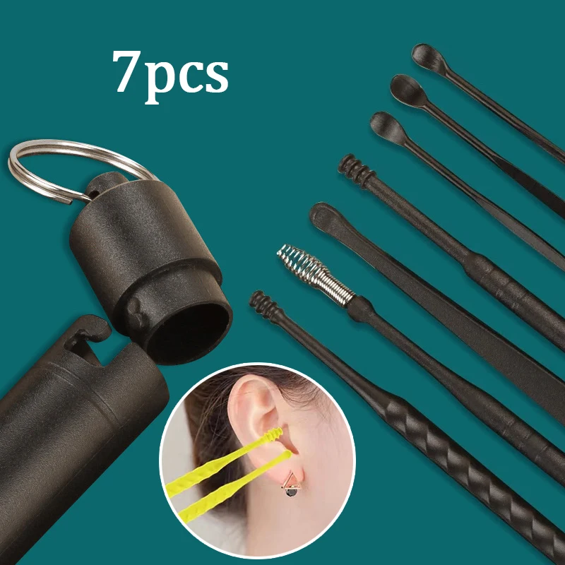 

7PCS/Set Ear Wax Pickers Stainless Steel Earpick Wax Remover Piercing Kit Earwax Curette Spoon Care Ear Clean Toolear Cleaner