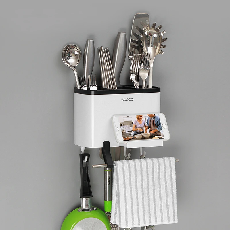 

ECOCO, держатель для палочек, пластиковая кухонная настольная коробка, держатель для палочек с крючками и держателем для полотенец