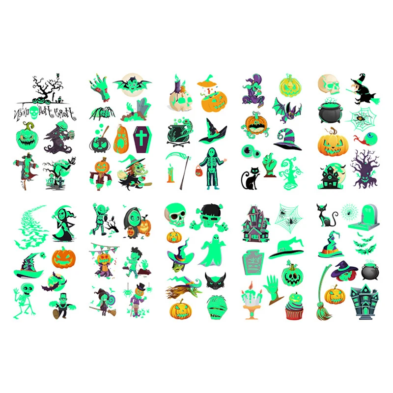 

10pcs Halloween Luminous Temporary Tattoos Waterproof Halloween Luminous Tattoo Stickers Kids Favors Gifts Halloween Party Decor