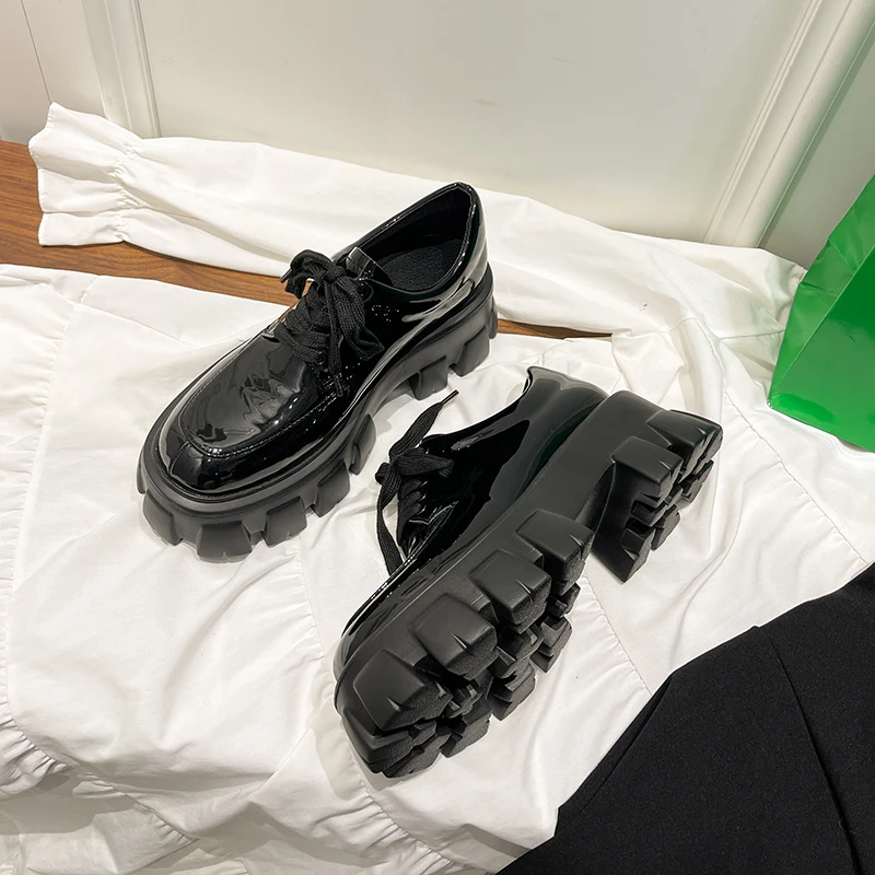 

Fashion net red women's shoes designer platform shoes lace up British style punk small leather shoes women's
