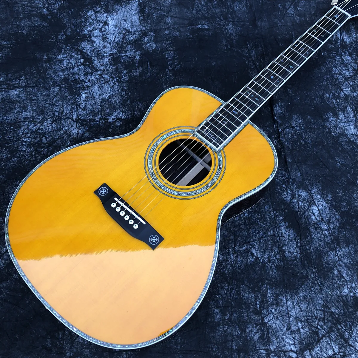 

NEW 40 Inches Yellow Solid Spruce OM Style Acoustic Guitar Real Abalone Ebony Fingerboard Guitar,Free Shipping
