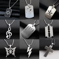 1pc titanium steel trend square lightning army brand hexagram pendant punk necklace mens hip hop party jewelry gift