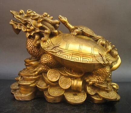 

Antique bronze Pure Copper Brass factory Copper crafts Auspicious Large copper dragon turtle decoration crafts