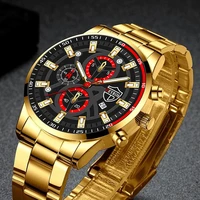 luxury gold stainless steel quartz watch for men 2022 fashion mens business sports calendar leather watches relogio masculino