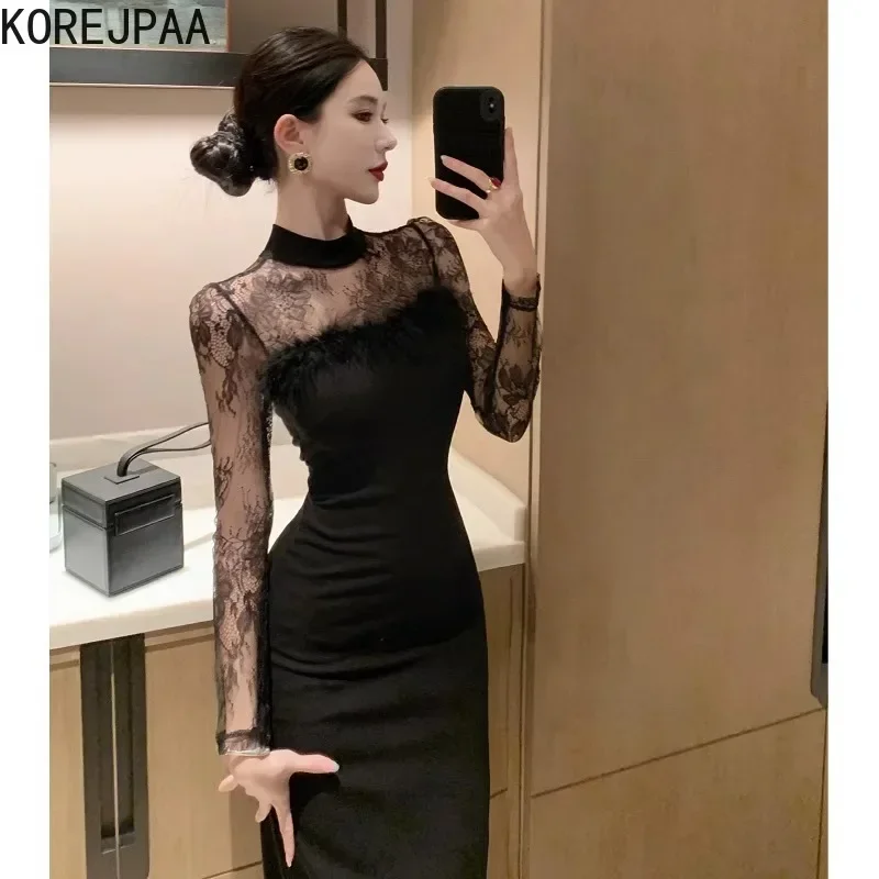 Korejpaa сексуальное черное платье весенние новые облегающие платья для похудения