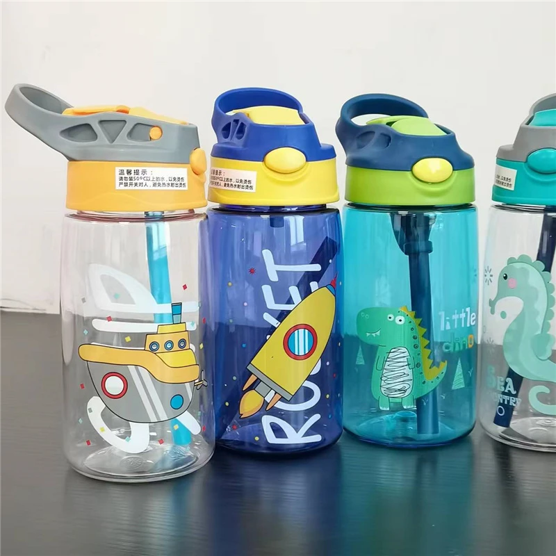 

480ml Creative Cartoon Children Water Bottle With Straws Kids Water Bottles Leakproof Water Bottles for Tour Portable Water