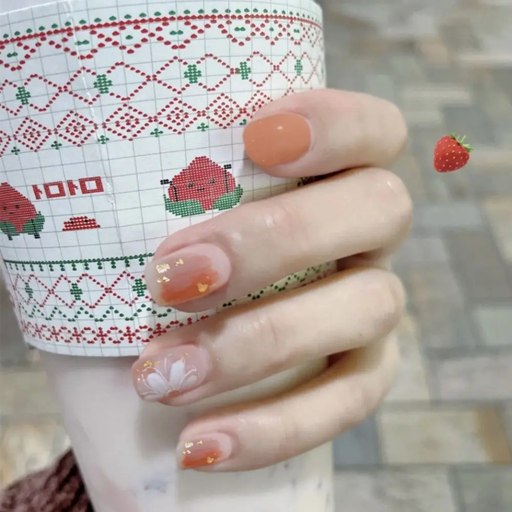 

24pcs/Box Flower Manicure Tool Detachable Artificial Fake Nails Nail Tips Short Round/Square Head False Nails Wearable