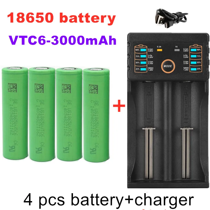 

100% neueoriginal3,7V3000MAH Li ionen18650 batterie fürSONY US18650VTC6 3000 mah18650 batterie 3,7 V+1 stücke Batterie ladegerät