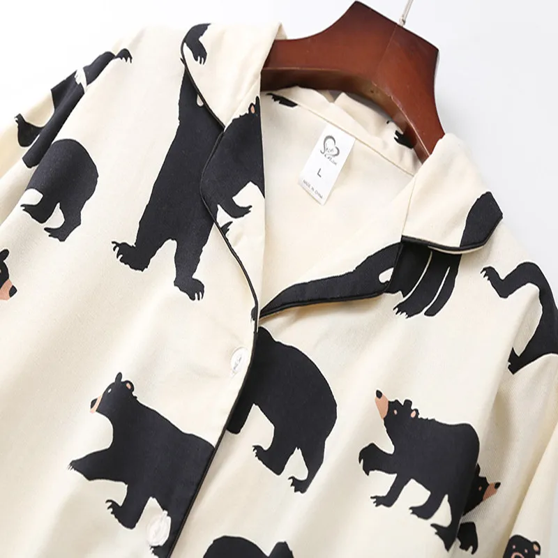 Cute White Bear 100% Brushed Cotton Women Pajamas Sets Spring Autumn Casual Fashion Animal Sleepwear Women Homewear Suits
