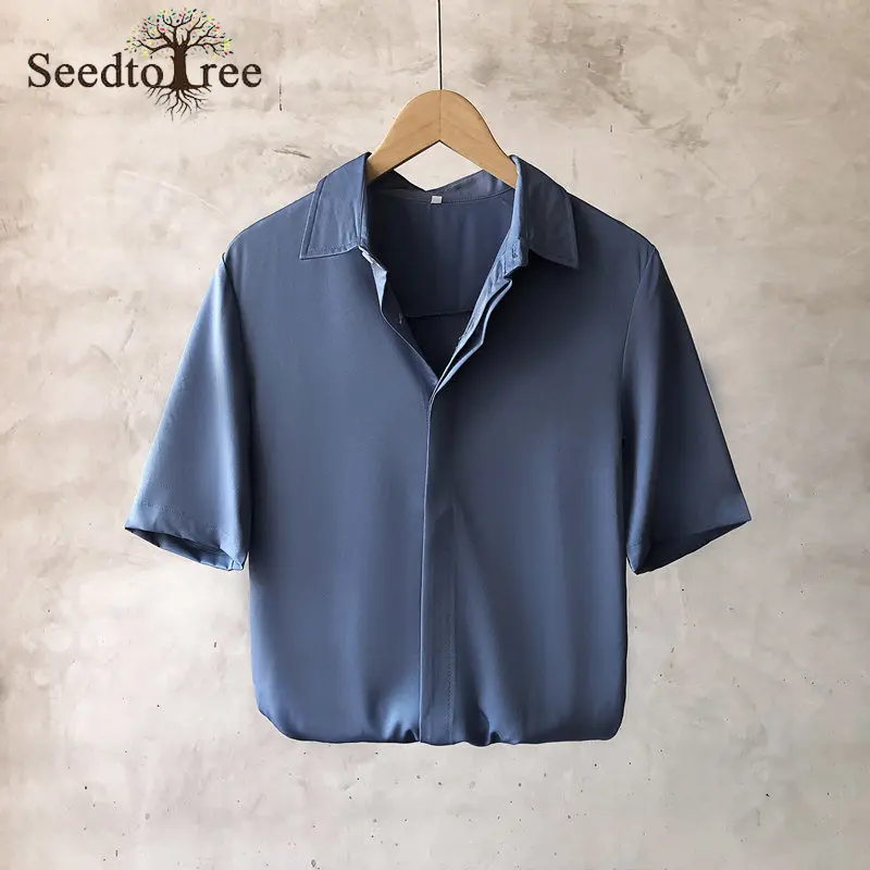 Summer Solid Color Men's Casual Shirts Short SleeveTurndown Collar Single Breasted Simple Fashion Shirts