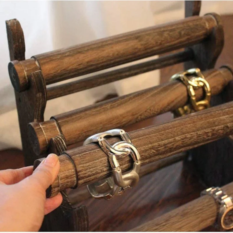 4-layer Jewelry Display Stand Wood Antique Necklace Retail Storage Rack Wristwatch Placing Bracelet Frame Store Home Product