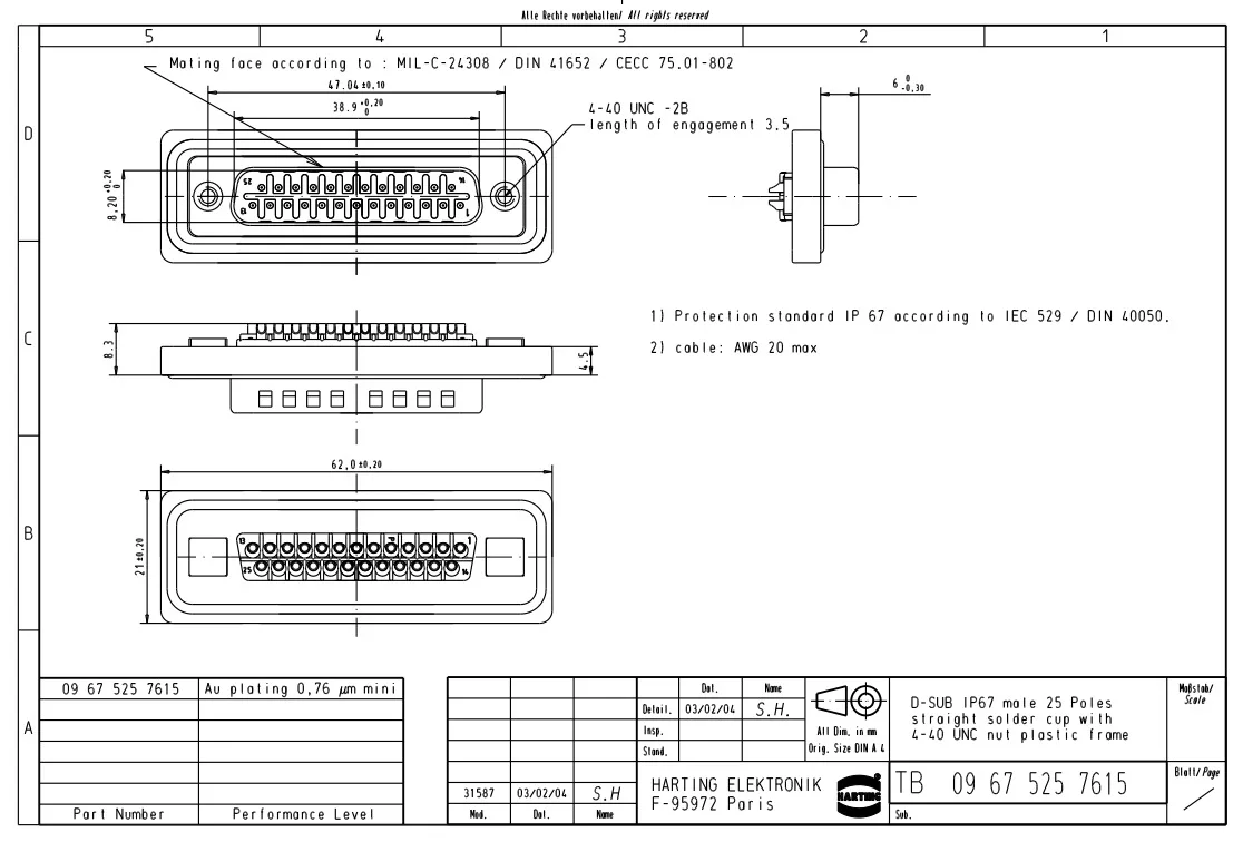 09675257615 стиль D-SUB IP 67_25 POLE прямой AR PLAS