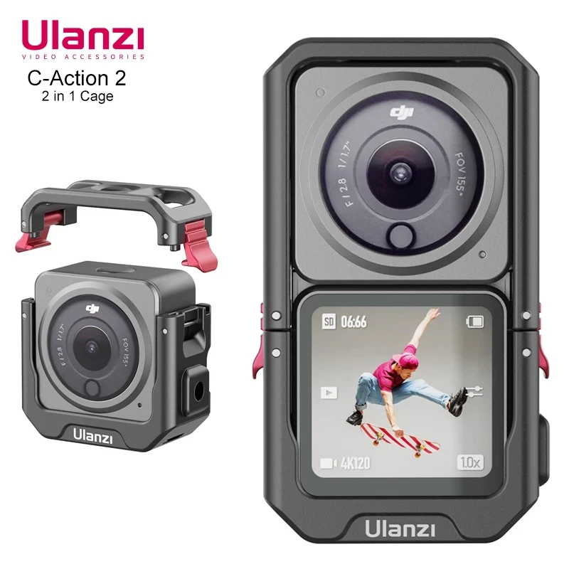 

Ulanzi C-Action2 Metal Cage for Dji Osmo Action 2 Magnetic Frame Case Cage with 1/4 Screw Cold Shoe Protective Housing