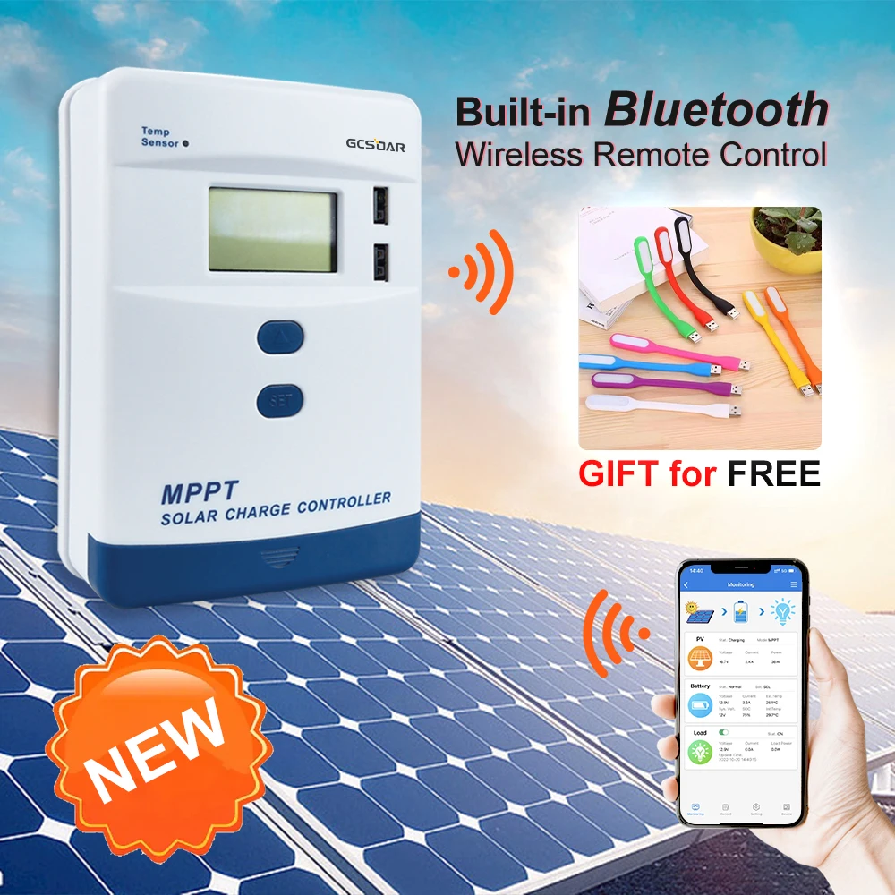 Контроллер заряда солнечной батареи GCSOAR MPPT 12 В 24 20 А 40 встроенный Bluetooth для