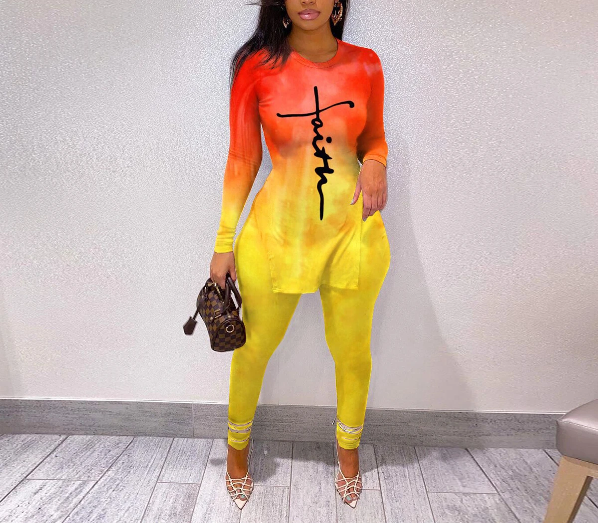 

Spring and Autumn Women's Clothing Letter Positioning Printing Fashion Two-piece Long Sleeve Top + Pants Female Sport Casual