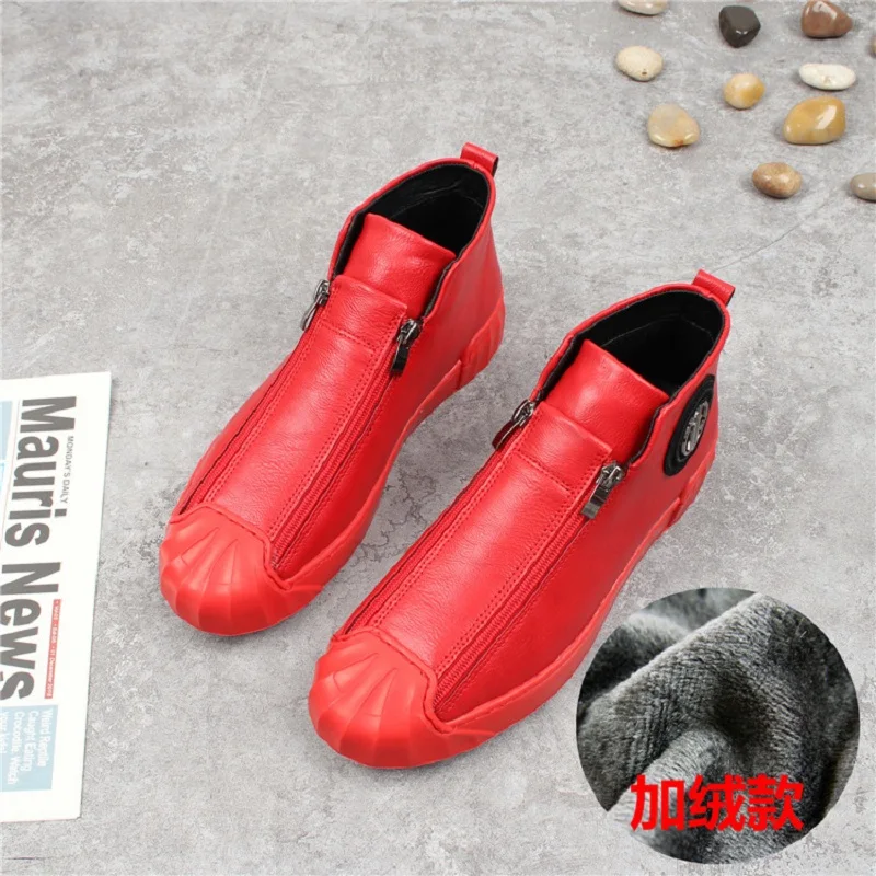 Мужские высокие повседневные ботинки на молнии черные флисовые плоской