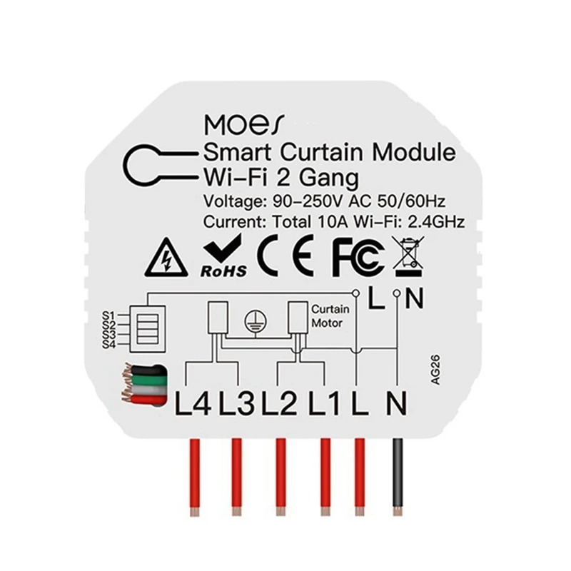 

Tuya Smart Wifi 2 Gang Double Curtain Blind Switch Module Roller Shutter Electric Motor Smart Life App With Home Alexa
