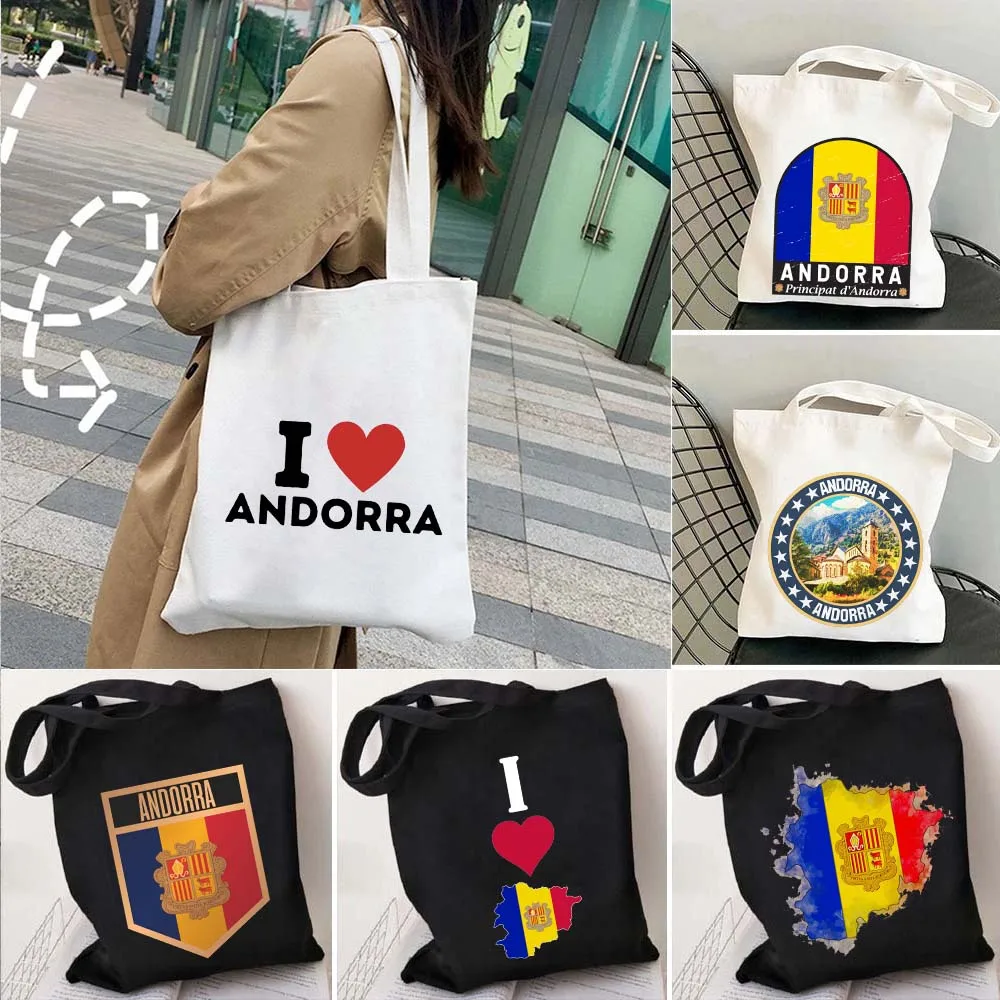 

Arms of Andorra Country Flag Map Vintage Emblem Love Heart Watercolor Shoulder Canvas Tote Bag Harajuku Shopping Cotton Handbags