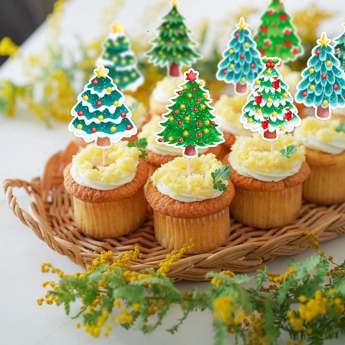 24 шт./компл. топперы для кексов в форме дерева бумажные рождественской елки