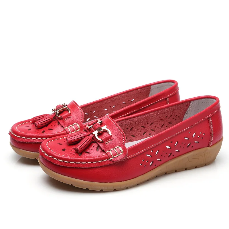 Women Genuine Leather Shoes Summer Flats Moccasins Shoes Slip On Ladies Casual Soft Loafers Nurse Ballerina Shoe Female Footware