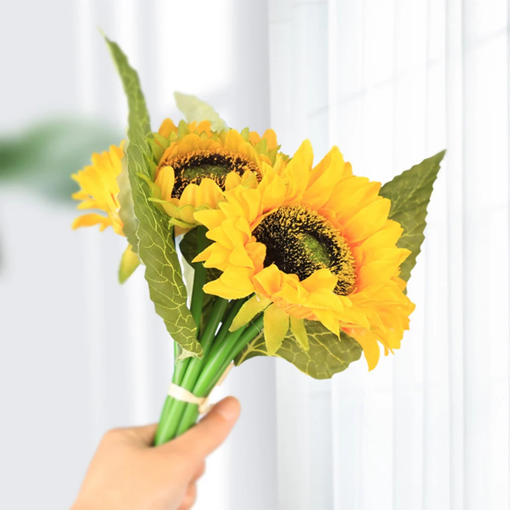 

Искусственный букет подсолнухов, Шелковый реалистичный букет подсолнухов, украшение для семейных цветов, Свадебная вечеринка, цветок подс...