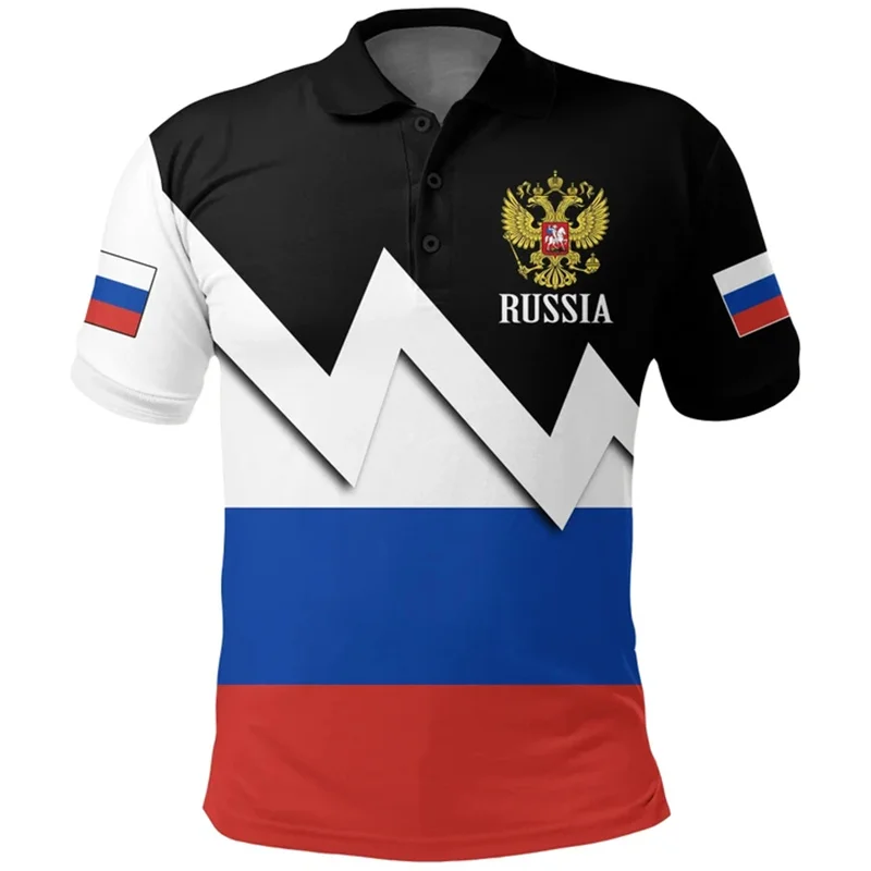 Рубашка-поло мужская с принтом российского флага Спортивная футболка 3d