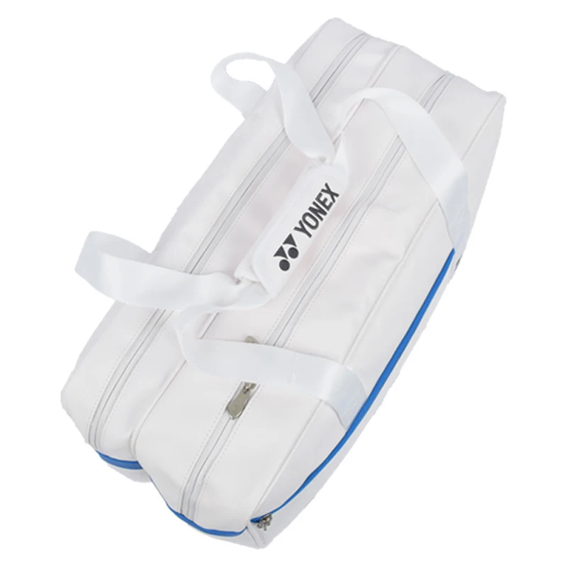 YONEX Korean Men Women Badminton Racquet Bag Glossy Leather Tournament Shoulder Bag Max for 2-3pcs Tennis Racket White 229BT006U