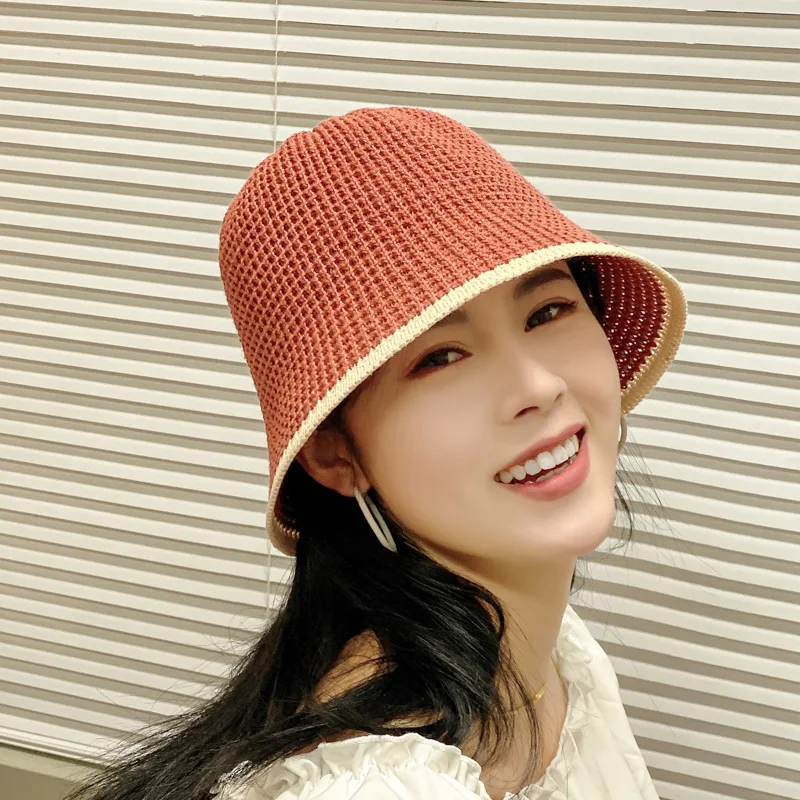 Ladies Bohemian Summer Knitted Mesh Hat Versatile Hollow Fisherman Sunshade Solid Color Breathable Bucket Sun |