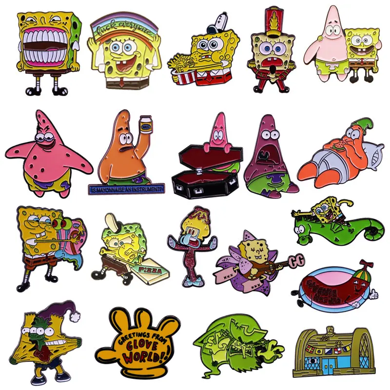 

Funny Classic Sponge Cartoon Anime Pin Cute Metal Enamel Brooch Denim Jacket Backpack Decoration Children Fashion Jewelry Gifts