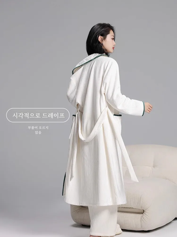 Bivelvet Pajamas Women Autumn and Winter Gold Diamond Velvet Fleece-lined Thick Warm X-long High-Grade Nightgown Bathrobe Set