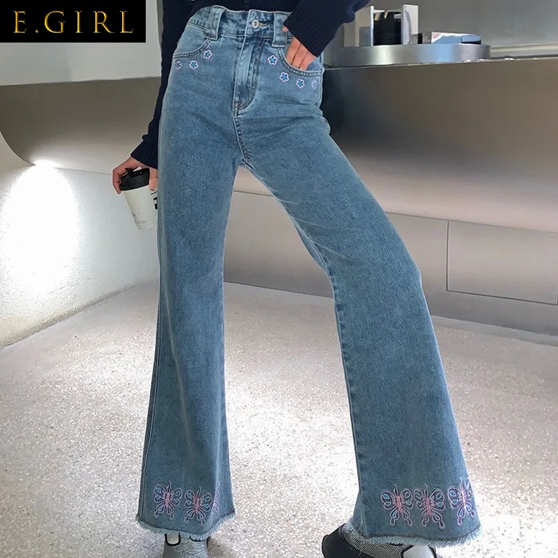Jeans Women Embroidery Flare Design Vintage Y2K Spring Classic All-match Leisure College Slim Harajuku Female Simple Chic Ins