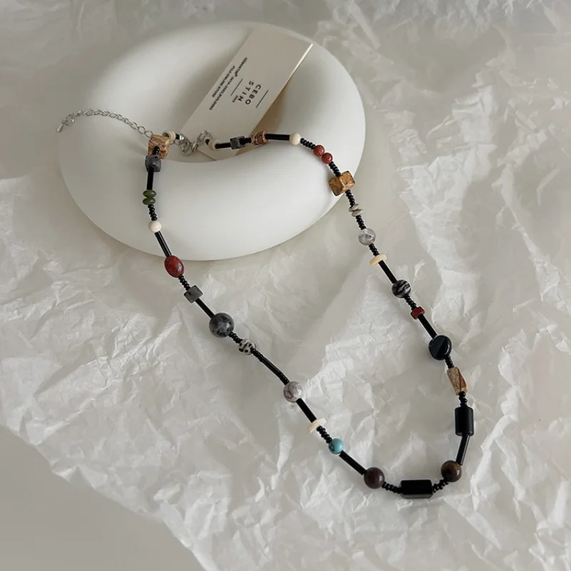 

Minar Stylish Multicolor Arcylic Strand Necklaces for Women Trendy 2022 Irregular Beaded Chokers Necklace Wholesale Accessories