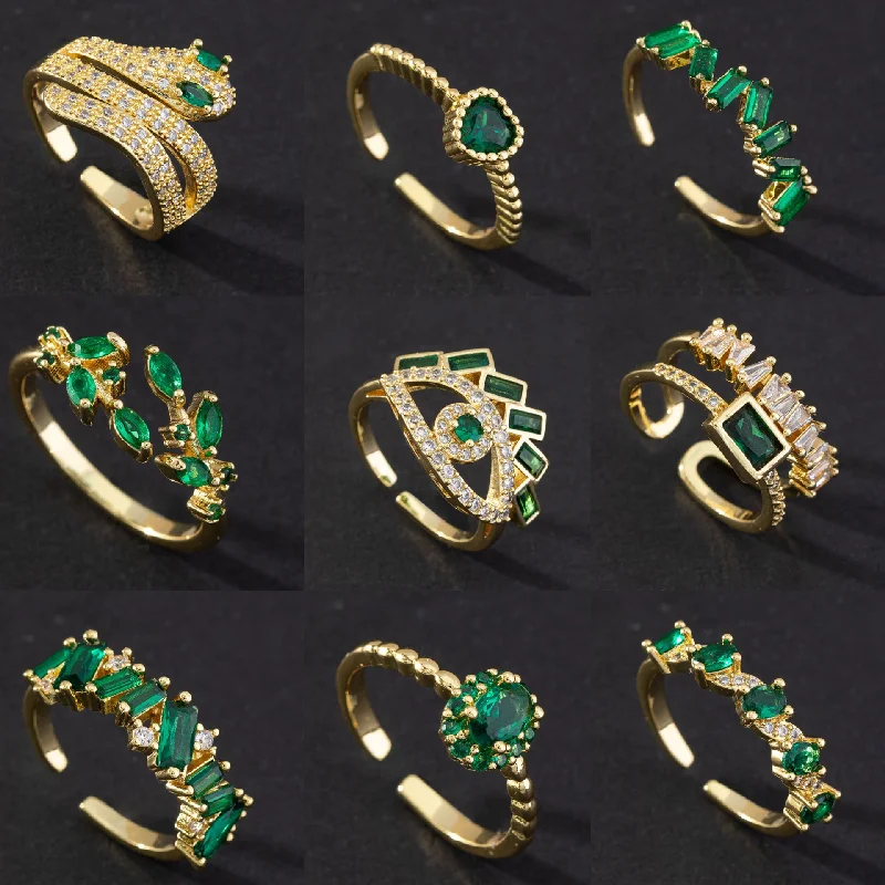 

Vintage emerald crystal zircon micro-inlaid snake metal ring design and elegant temperament unique jewelry for women