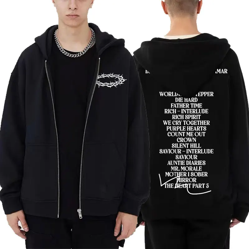 

Hip Hop Rapper Kendrick Lamar Mr. Morale and The Big Steppers Music Album Harajuku Print Zipper Hoodie Men Women Streetwear Coat