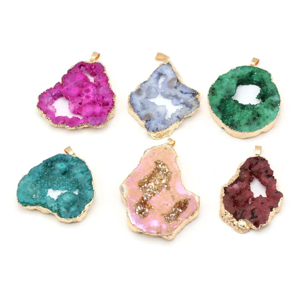 

Natural Stone Crystal Bud Gilt Edge Irregular Pendant For Jewelry MakingDIY Necklace Earring Accessories Healing Gems Charm Gift