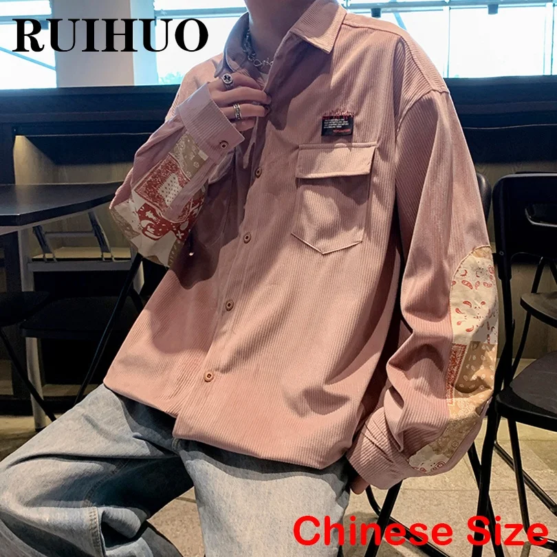 

RUIHUO Patchwork Shirt Men Long Sleeve T Shirt Mens Summer Clothing Harajuku Blouses Chinese Size 2XL 2022 New Arrivals
