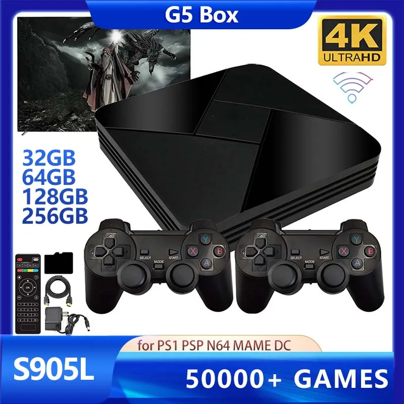 Powkiddy Game Box G5 Video Game Console S905L WiFi 4K HD Mini TV Box Video Player 258G 128G for PS1 N64 PSP MAME DC 50000 Games