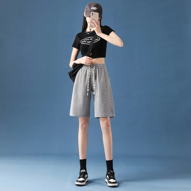 Shorts Women Traf Zevity Summer Loose Short Pants Women Clothing Booty Shorts Waffle Fabric Y2K Korean Fashion шорты PELEDRESS