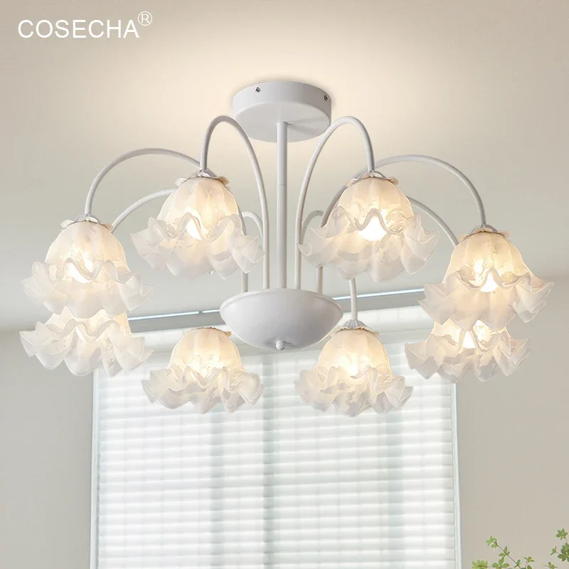 Потолочная люстра с белыми цветами 3 лампы для детской спальни зеленые