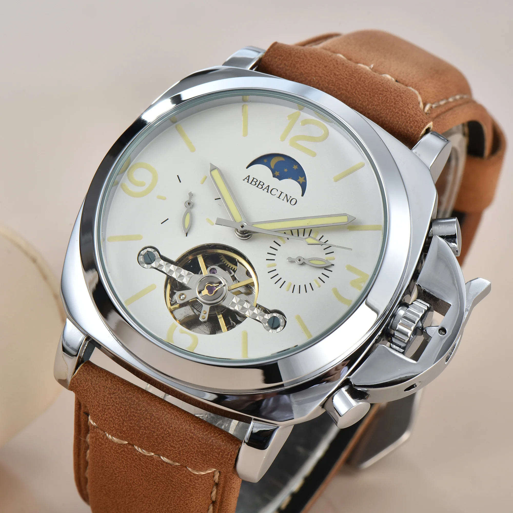 

Designer Watch Men's Brand Watch Fully Automatic Mechanical Movement Star Moon Display Skeleton Tourbillon Literal Men's Watch