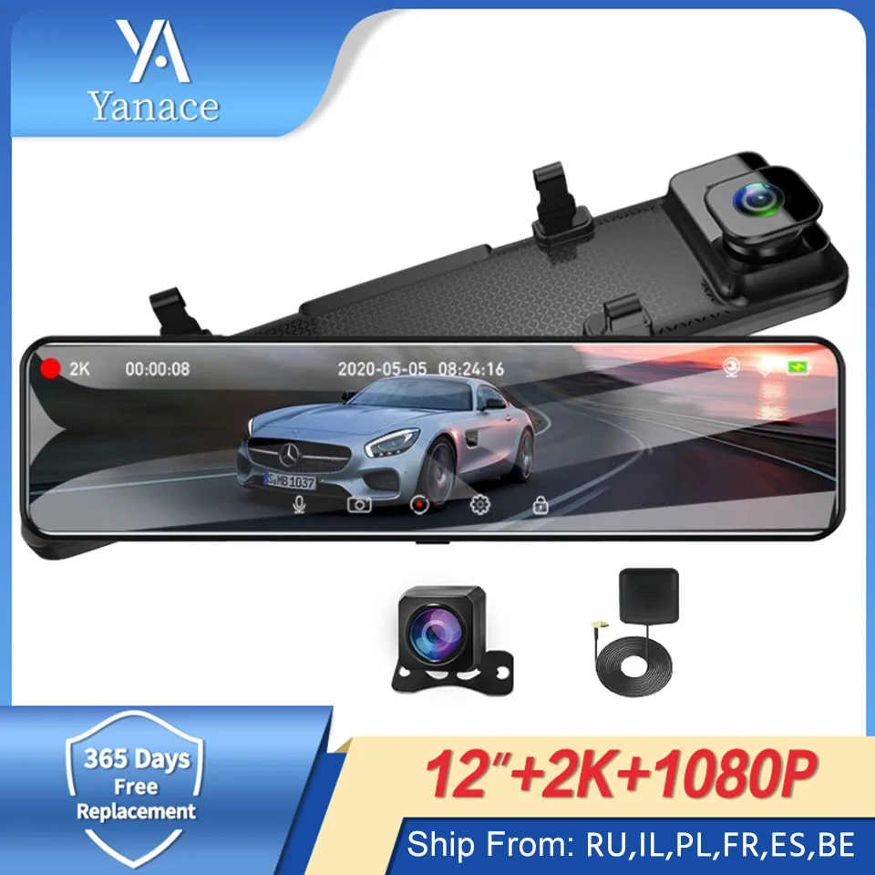 

Sony 335 Front 2K Car Dash Camera Mirror 12 Inch Touch Driving Recorder Night Vision Dashcam DVRs support GPS 1080P Rear Camera